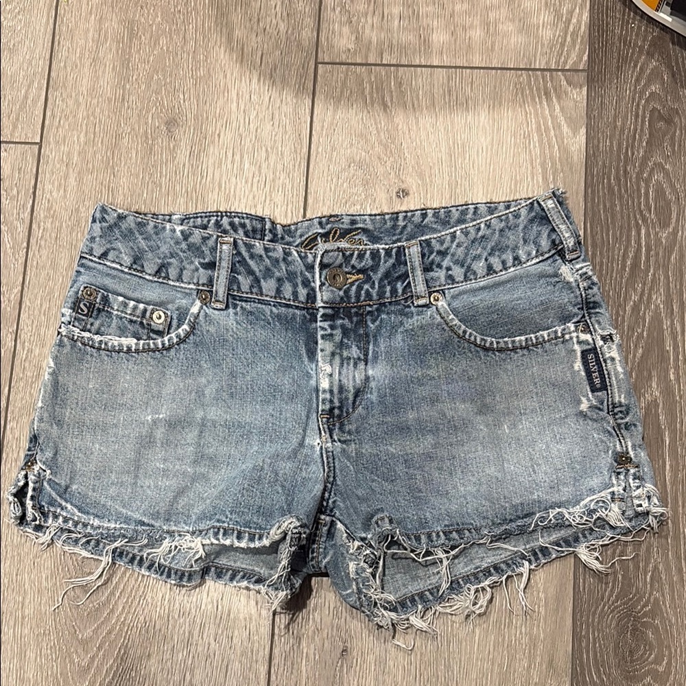Silver Jeans Blue Jean Shorts with Distressed Frayed Hem